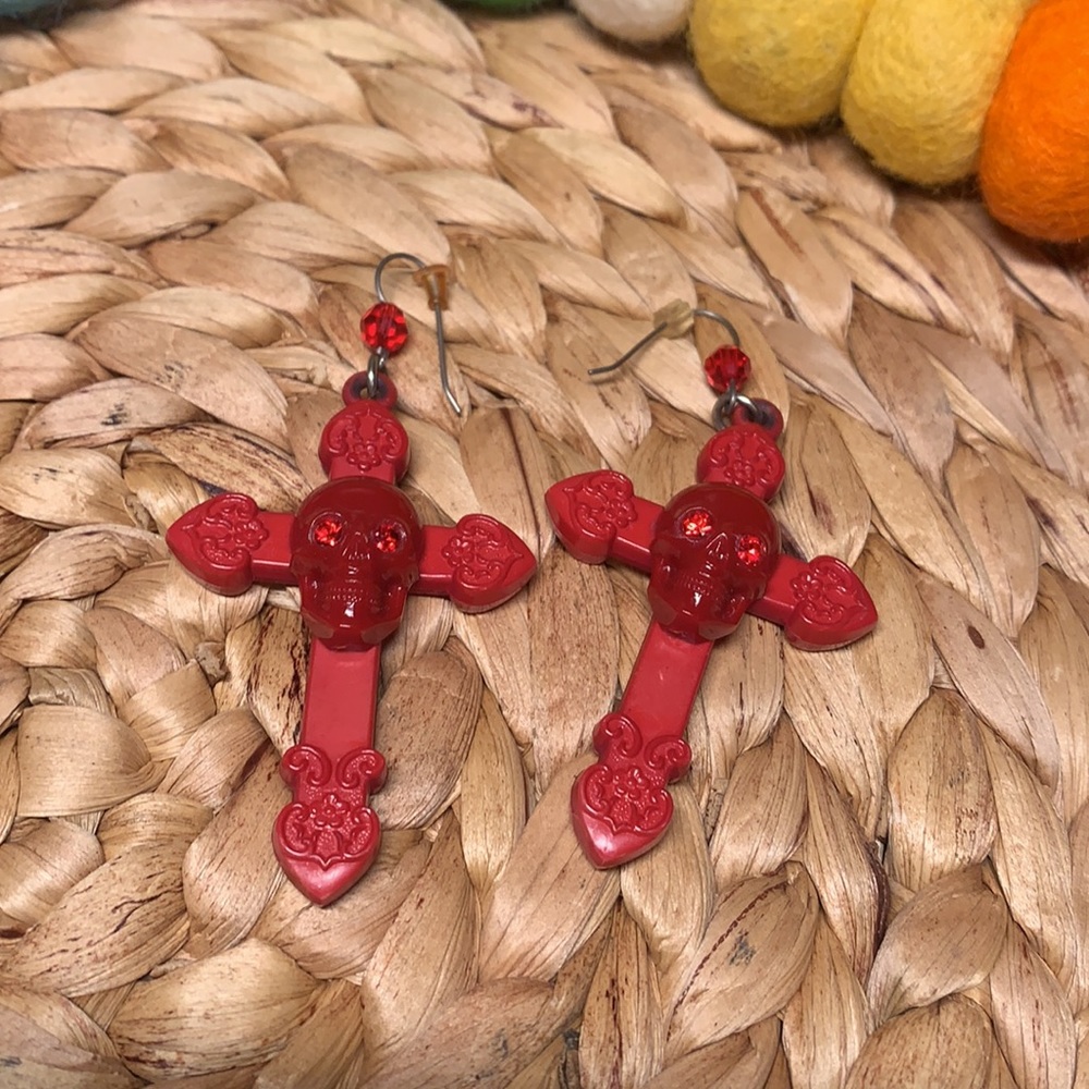 Tarina Tarantino Red Cross Skull Earrings